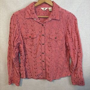 J.‎ Jill Shirt Womens Medium Pink Corduroy Pearl Snap Embroidered Western Jacket